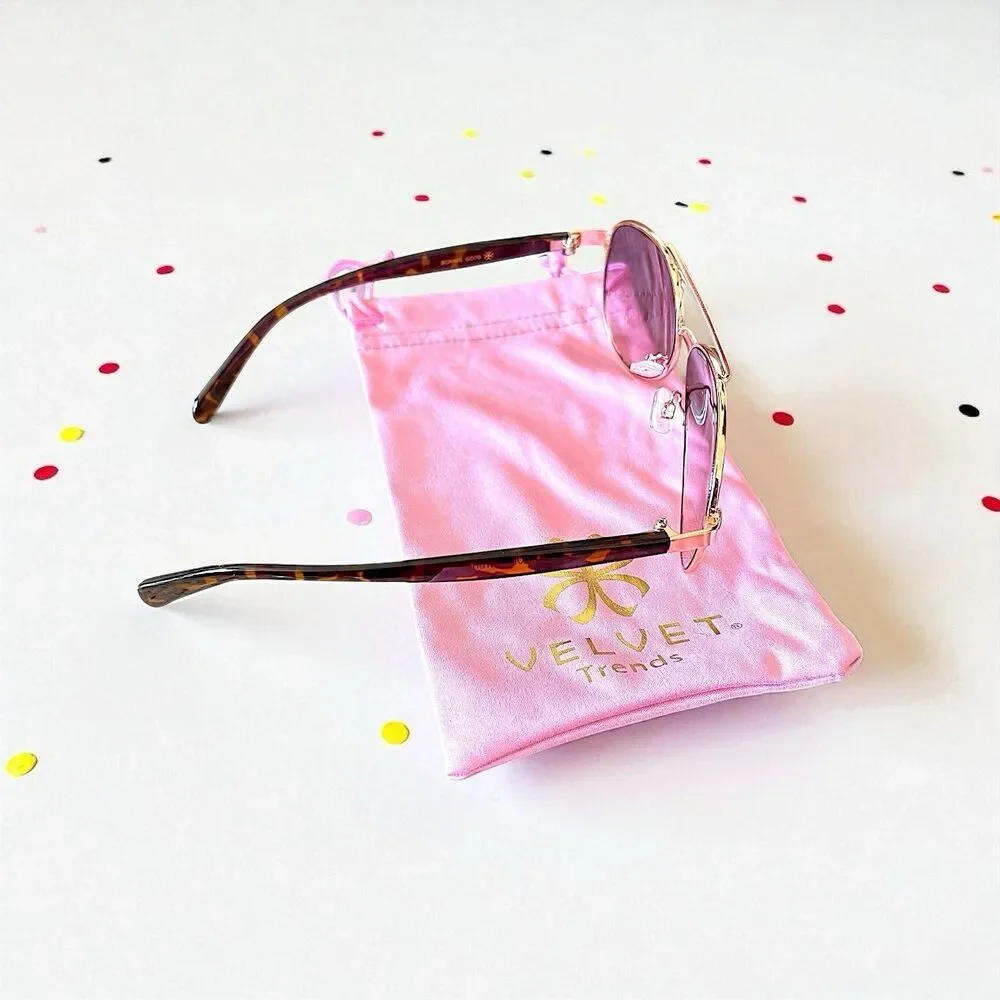 Velvet Eyewear Bonnie Aviator Sunglasses in Gold Flash w/microfiber pouch